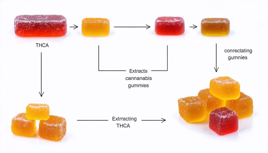 Flowchart showing the extraction of THCA from cannabis and production of gummies